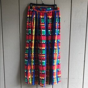 PS Studio Vintage 100 % Silk Vibrant Multi-Color Geometric Maxi Skirt
